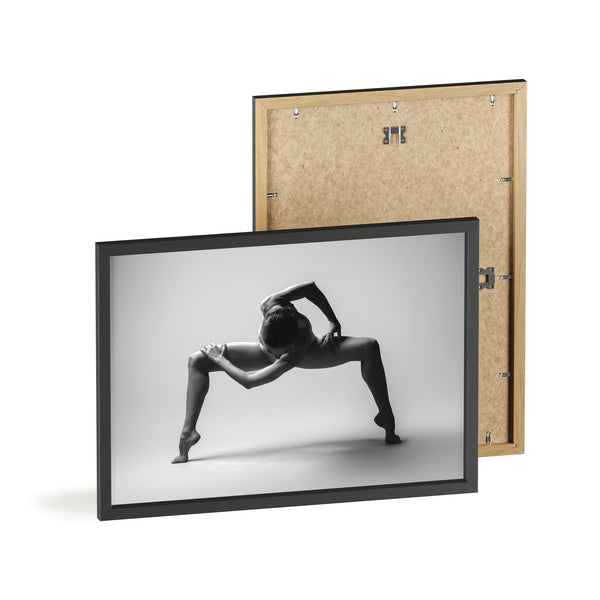 A black and white print of a twisted body with wooden frame 5