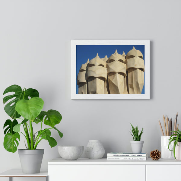Guardians of the Rooftop: Framed Print of Gaudi's Tower Soldiers at La Pedrera