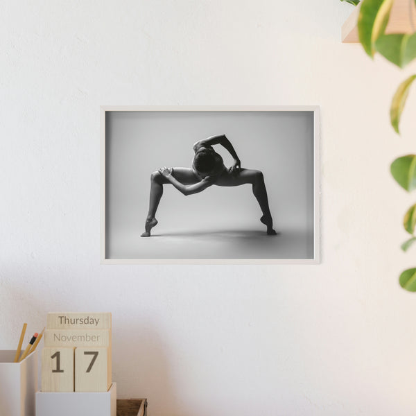 A black and white print of a twisted body with wooden frame 3